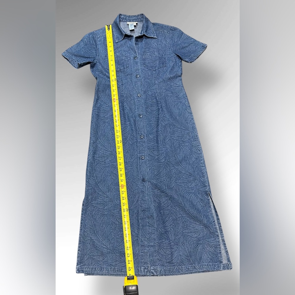 Coldwater Creek Denim Dress Small Floral Print Buttons Long Jean Classic - Picture 2 of 7